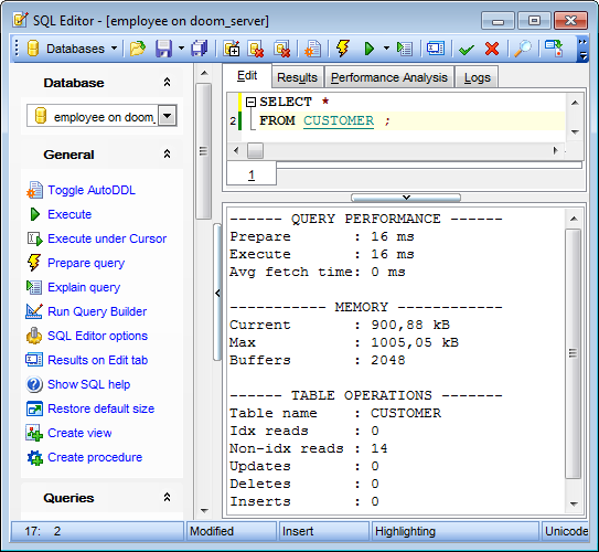 SQL Editor - Brief performance statistics