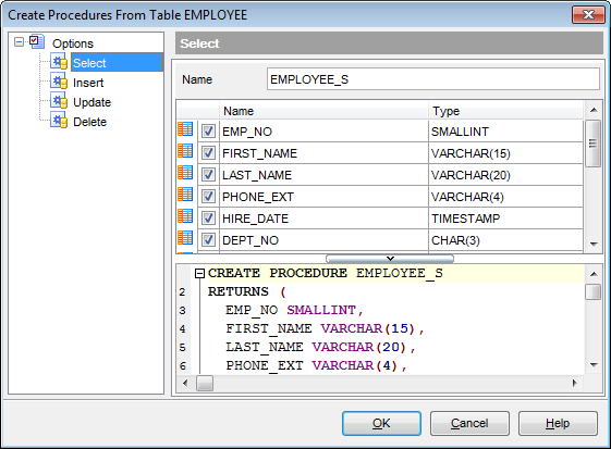 Tables - Create Procedure from Table - SELECT