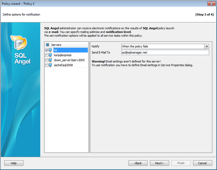 Defining notification options