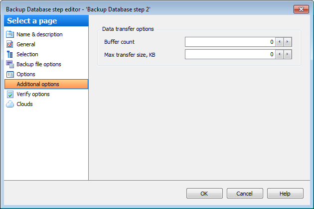 Editing Service task template - Backup Database - Additional_options