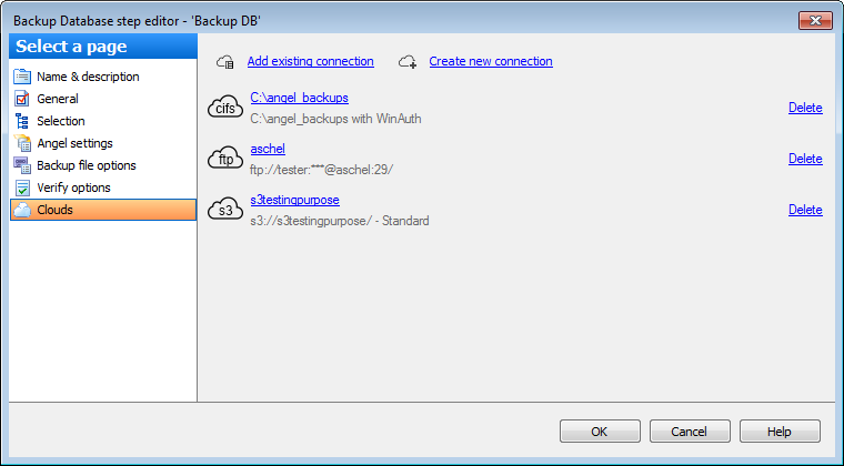 Editing Service task template - Backup Database - Clouds