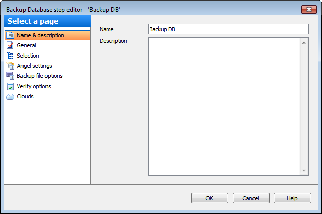 Editing Service task template - Backup Database - Name_Description