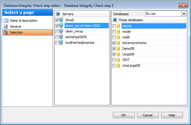 Editing Service task template - Database Integrity Check - Databases