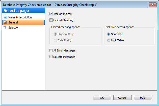 Editing Service task template - Database Integrity Check - General