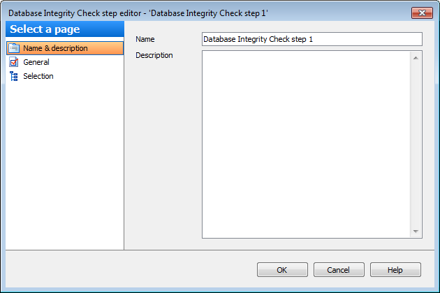 Editing Service task template - Database Integrity Check - Name
