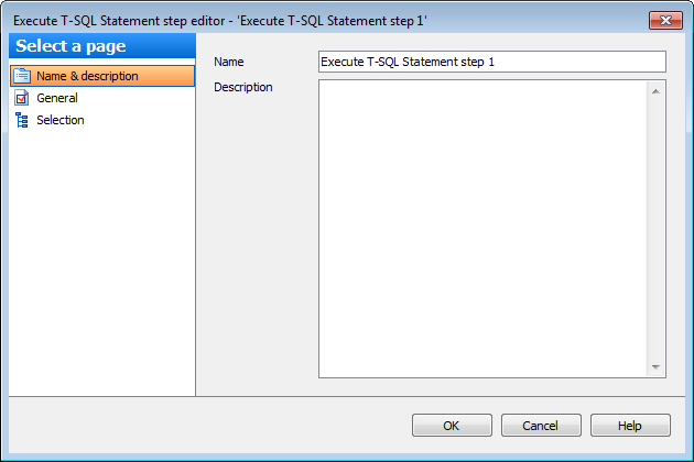 Editing Service task template - Execute T-SQL statement - Name