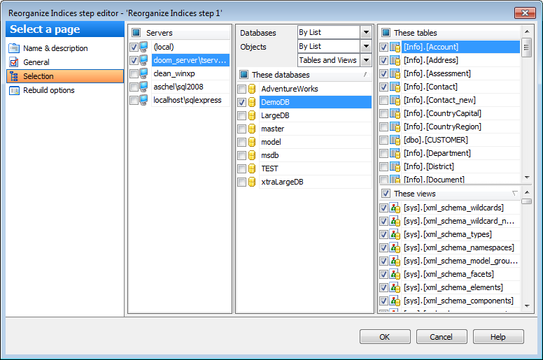 Editing Service task template - Reorganizing indices - Databases