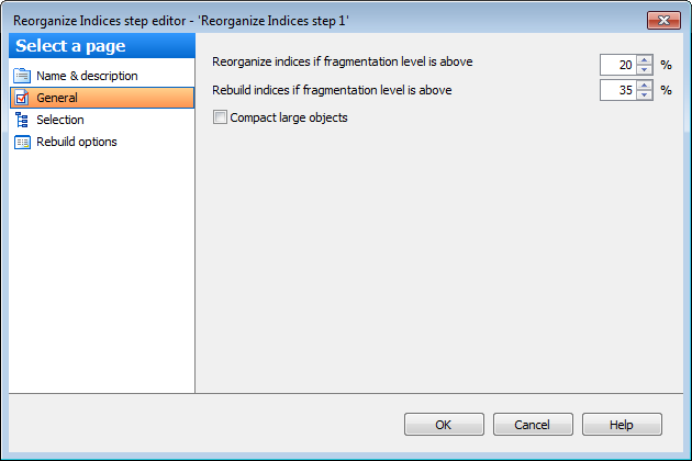 Editing Service task template - Reorganizing indices - General