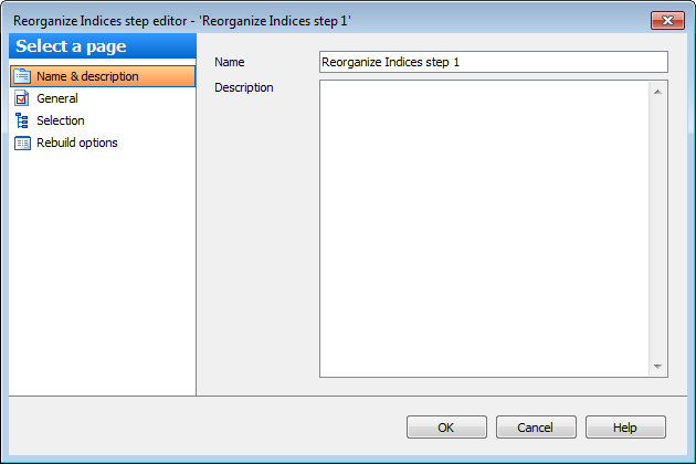Editing Service task template - Reorganizing indices - Name
