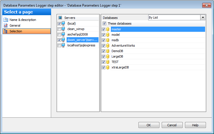 Editing Service task template - Server Params Logger - Databases