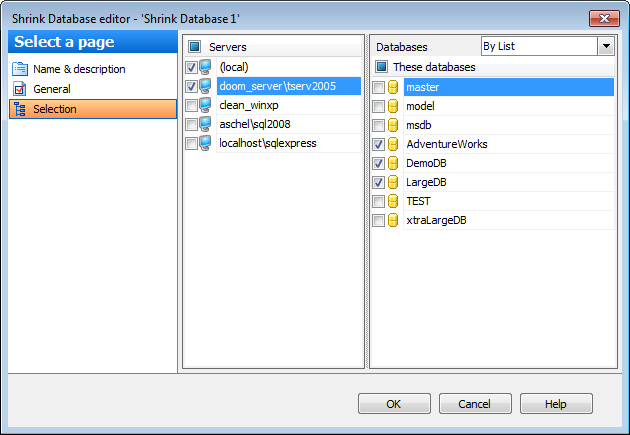 Editing Service task template - Shrink Database - Databases