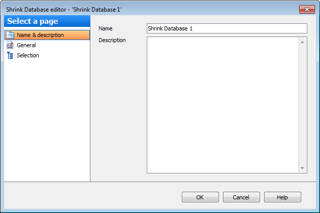 Editing Service task template - Shrink Database - Name