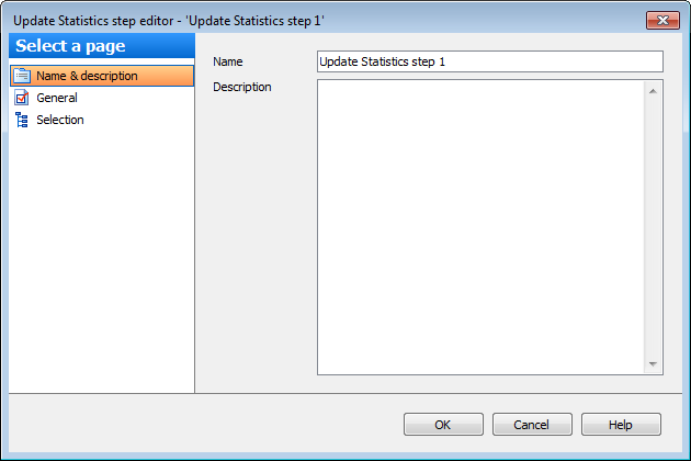 Editing Service task template - Update Statistics - Name