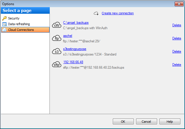 Environment options - Cloud connections