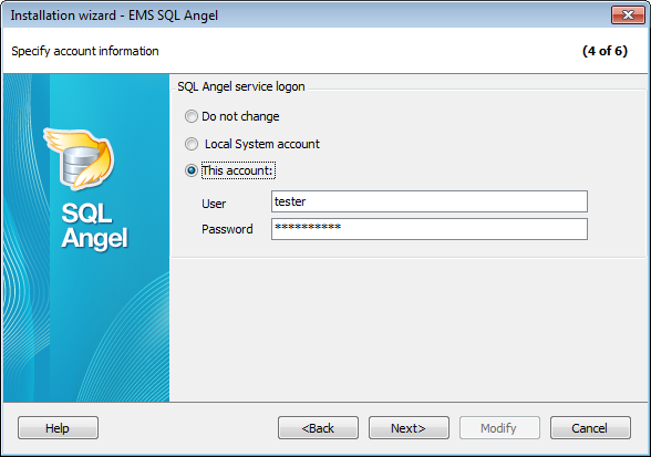 InstallWizard - Specify account information