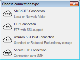 Options - Cloud connections - Choose connection type