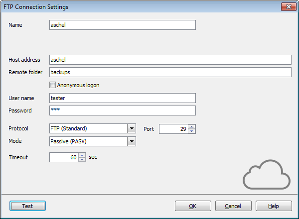 Options - Cloud connections - FTP