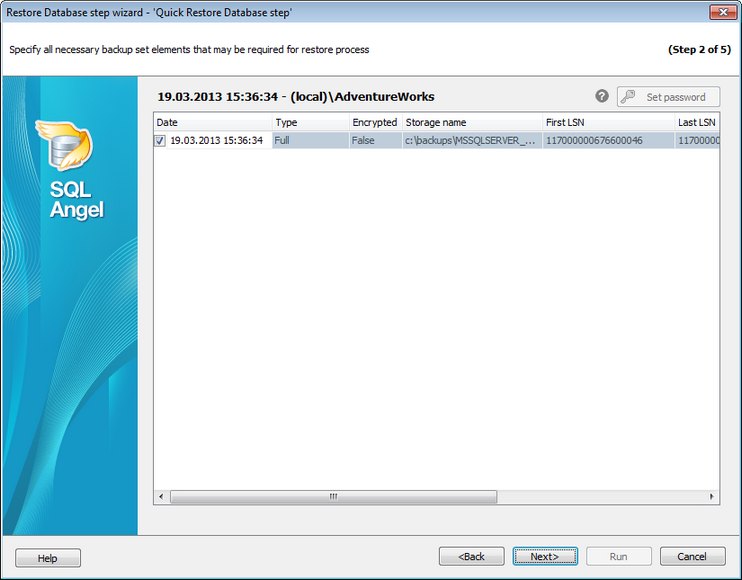 Restore Database Wizard - History - Specifying file settings