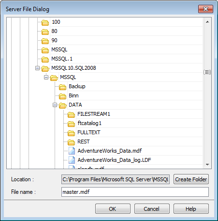 Restore Database Wizard - History - Specifying restore type - Selecting Files