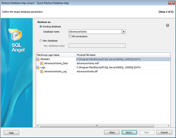 Restore Database Wizard - History - Specifying restore type