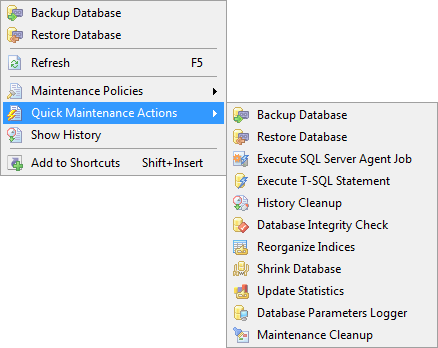 Servers Management - Popup menu - Database