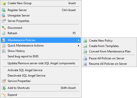 Servers Management - Popup menu - Server