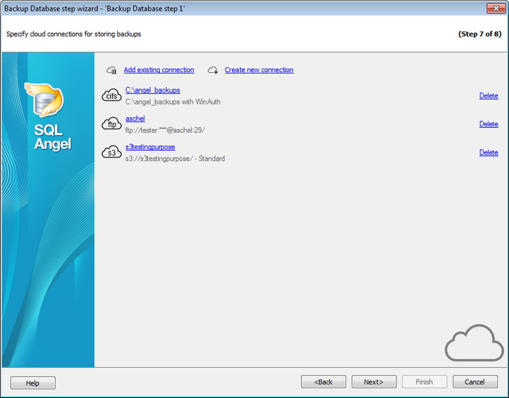 Service tasks - Backup Database - Specifying cloud connections