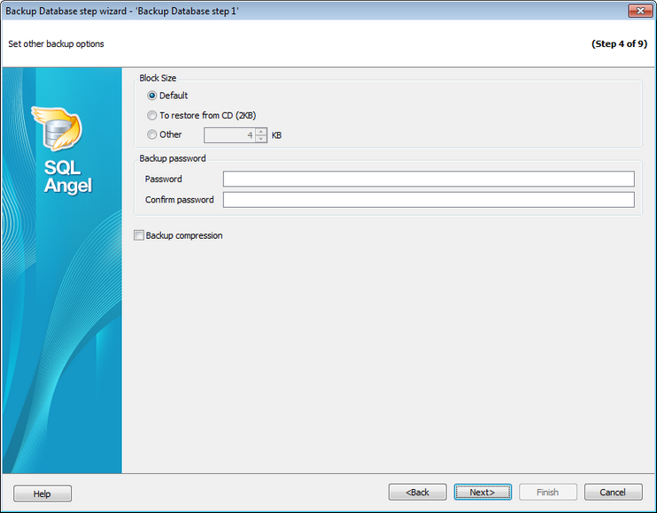 Service tasks - Backup Database - SQL Server backup - Setting backup options