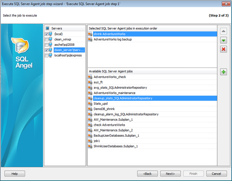 Service tasks - Execute EMS SQL Agent server job - Selecting job