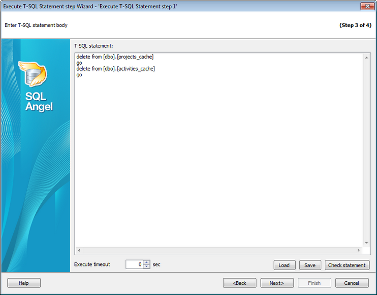 Service tasks - Execute T-SQL statement - Defining T-SQL statement