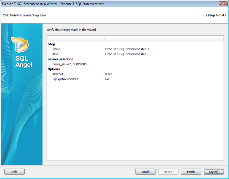 Service tasks - Execute T-SQL statement - Executing T-SQL statement