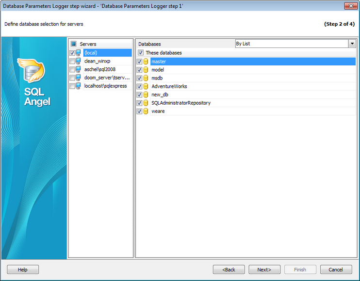Service tasks - Server Params Logger - Selecting database