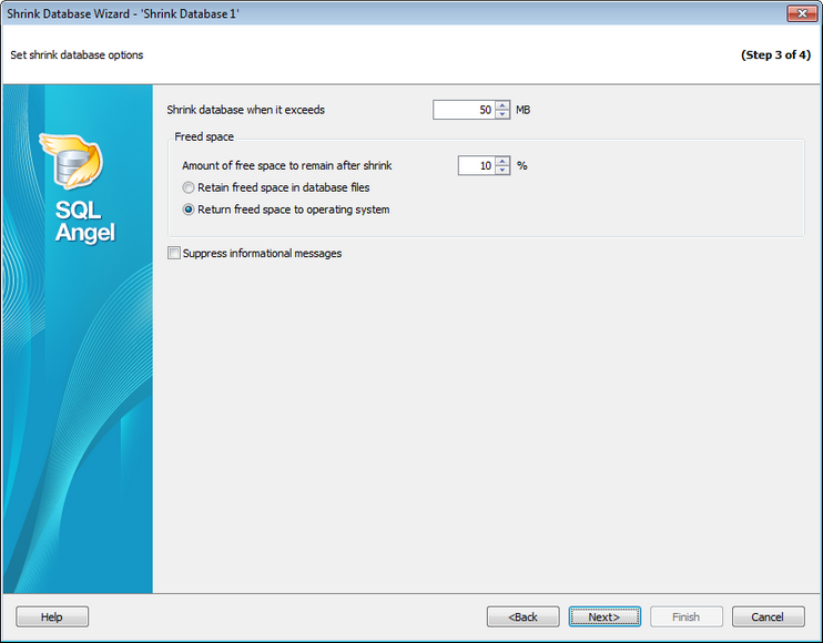 Service tasks - Shrink database - Setting options