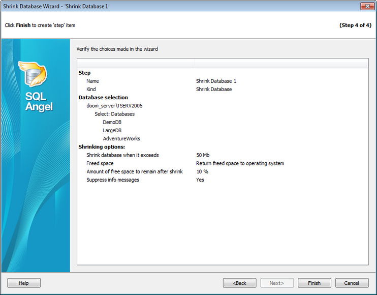 Service tasks - Shrink database - Shrinking database