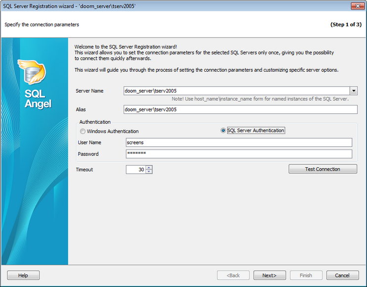 Setting connection parameters