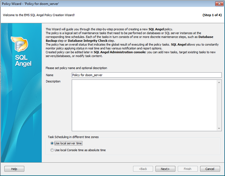 Setting policy name and description