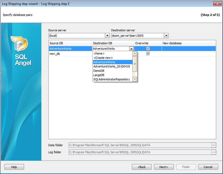 Transaction Log_Specify database pairs