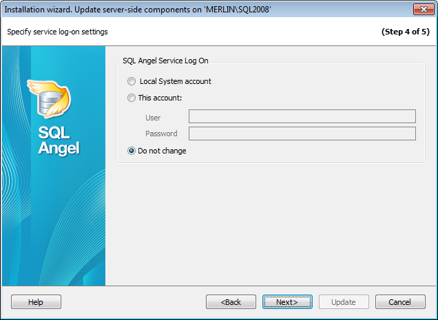 Update Wizard - Specifying account information