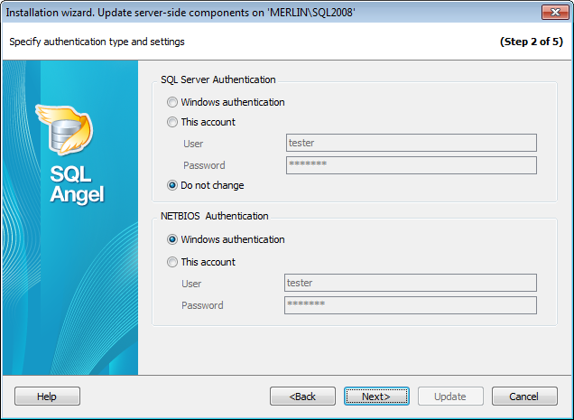 Update Wizard - Specifying authorization information