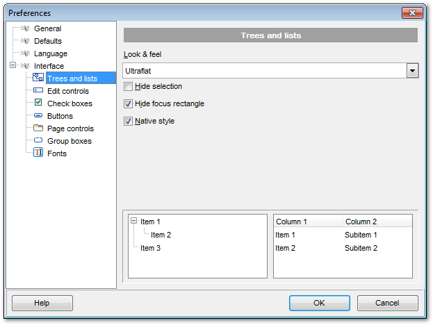 Preferences - Interface - Trees and lists