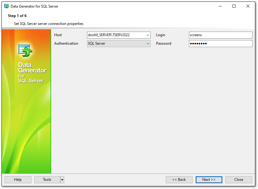 Step 1 - Setting connection properties