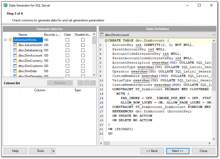 Step 3 - Viewing table definition