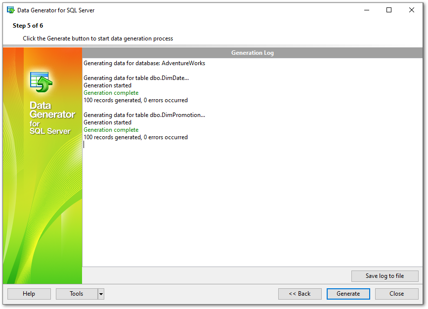 Step 5 - Start of data generation