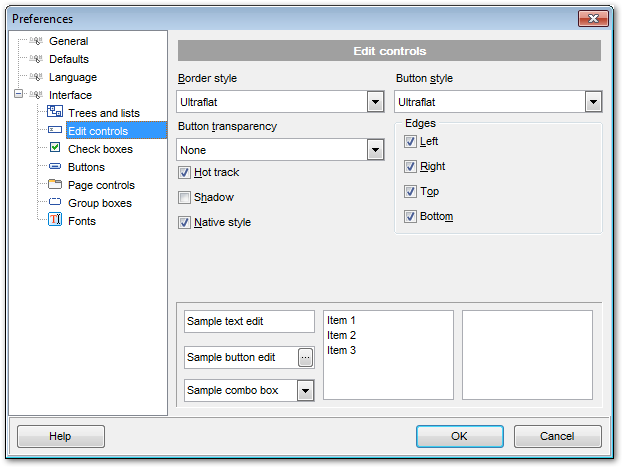 Preferences - Interface - Edit controls