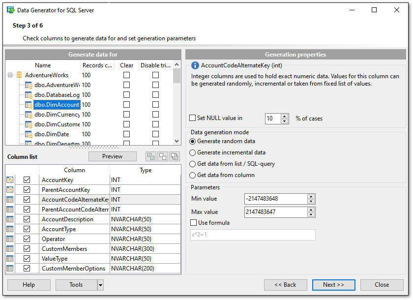 Step 3 - Specifying generation parameters