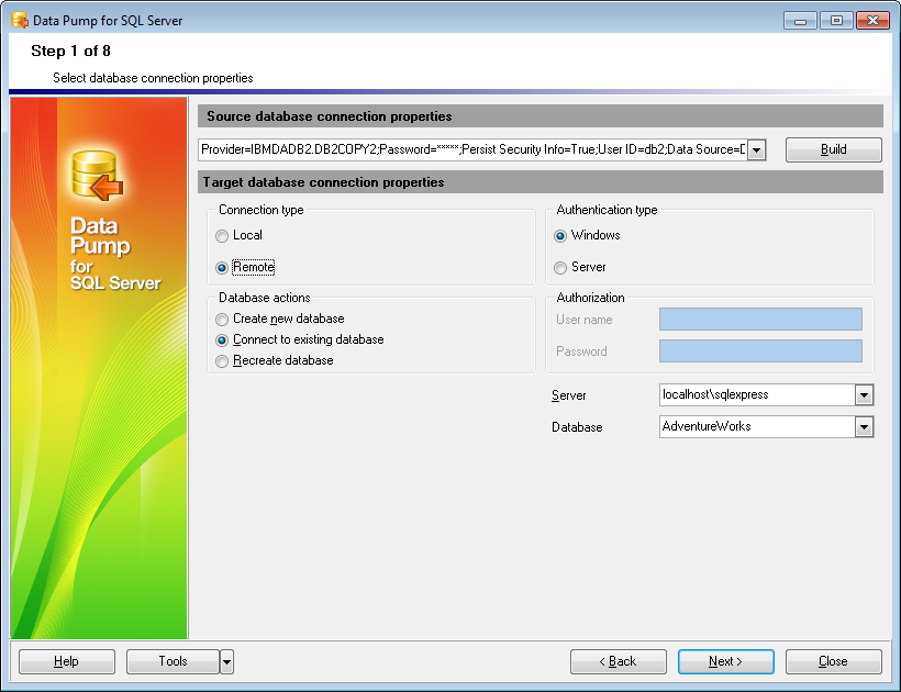 Step 1 - Setting connection properties