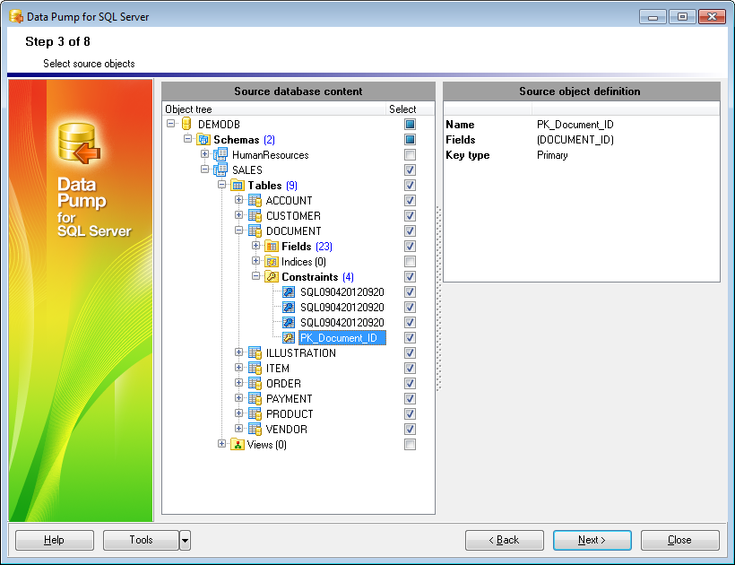 Step 3 - Selecting source objects