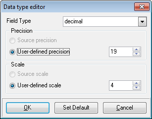 Step 4 - Setting options - Global type mapping - Data type editor