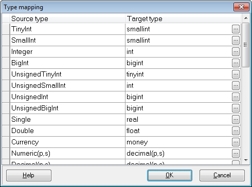 Step 4 - Setting options - Global type mapping