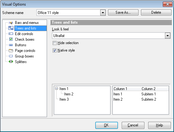 Visual Options - Trees and Lists